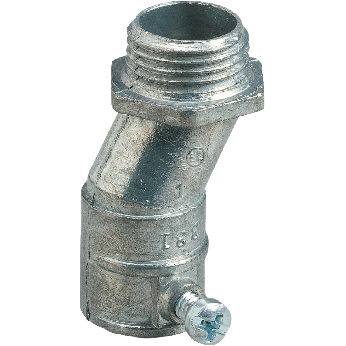 Galvanized steel offset conduit connector with set screw for EMT conduit in home improvement projects