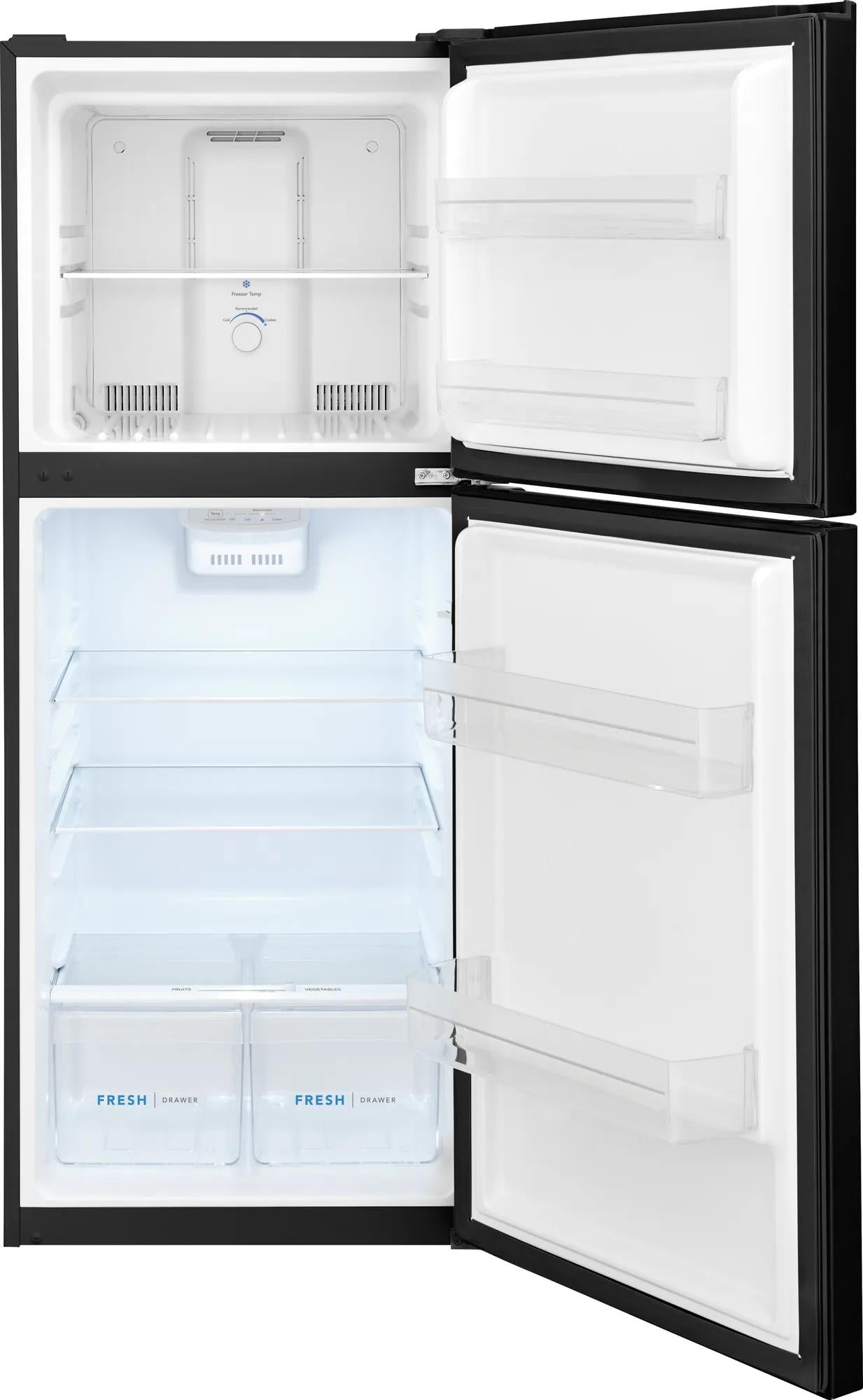 Compact black top freezer refrigerator with bright interior lighting and adjustable shelves in Kitchen & Kitchenware collection