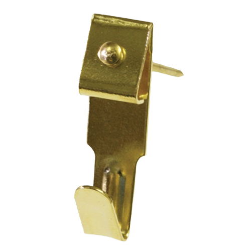 Brass picture hanger with integrated nail designed for drywall and plaster wall support in home decor collections