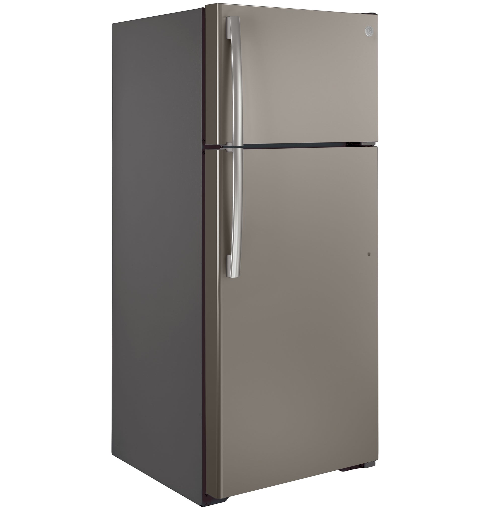 Stainless steel top-freezer refrigerator with curved handles from Refrigerators and Kitchen & Kitchenware collections