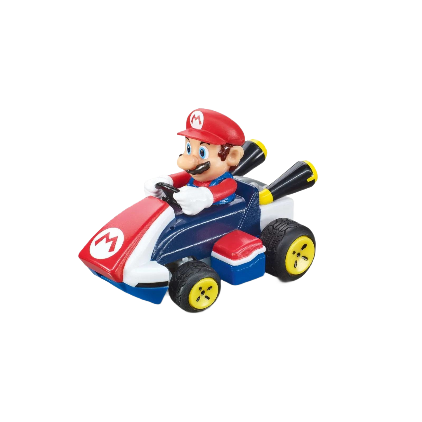 Small red and blue remote control car featuring a Mario character in a racing kart for collectible toy fans