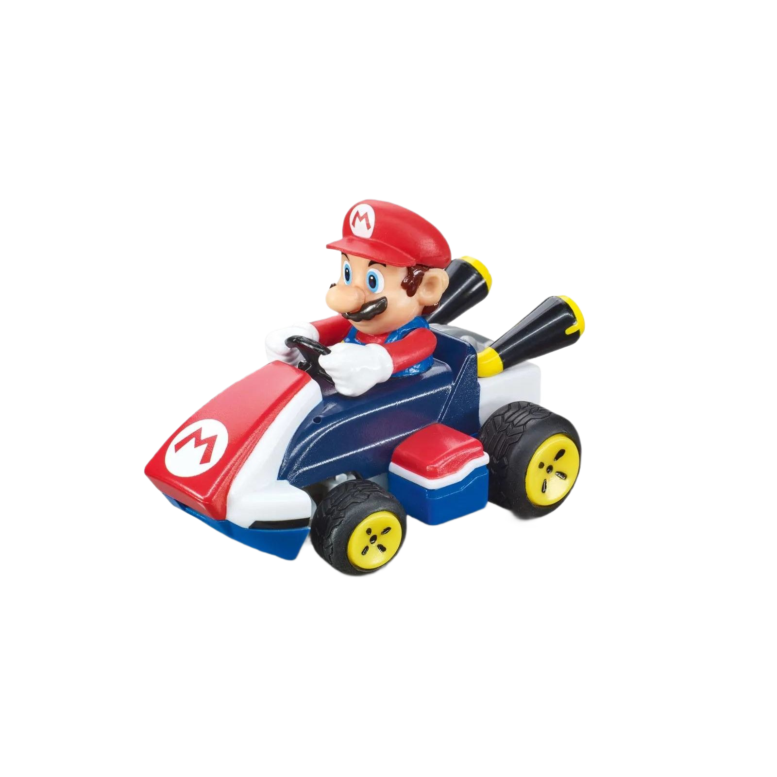 Small red and blue remote control car featuring a Mario character in a racing kart for collectible toy fans