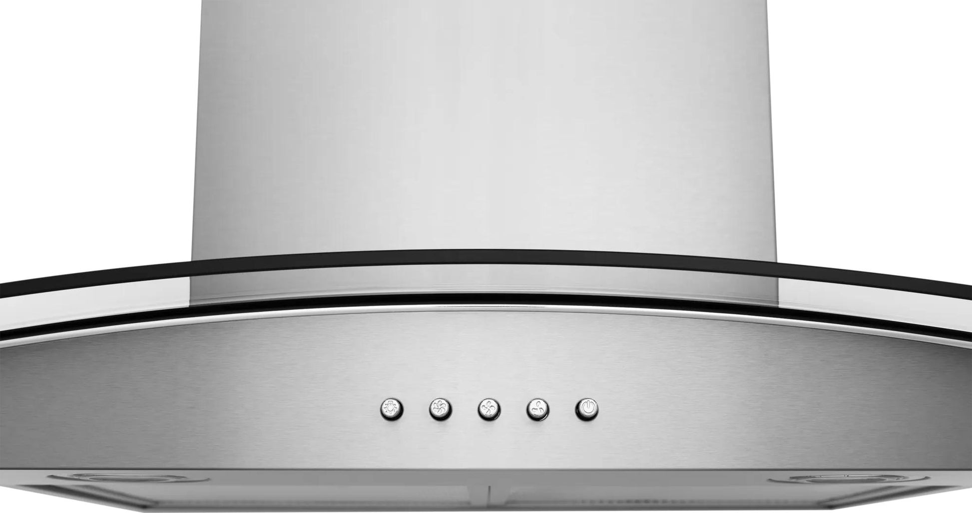 stainless steel and glass canopy range hood with push button controls for kitchen and home improvement tools