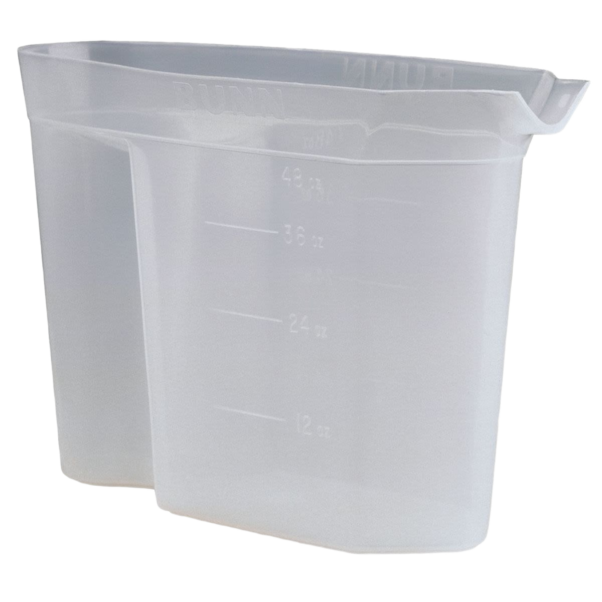 Translucent plastic water pitcher with measurement markings and a spout for easy pouring in home use