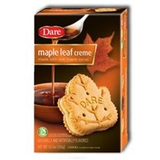 Box of maple leaf shaped creme cookies made with real maple syrup in snacks and food categories under $50