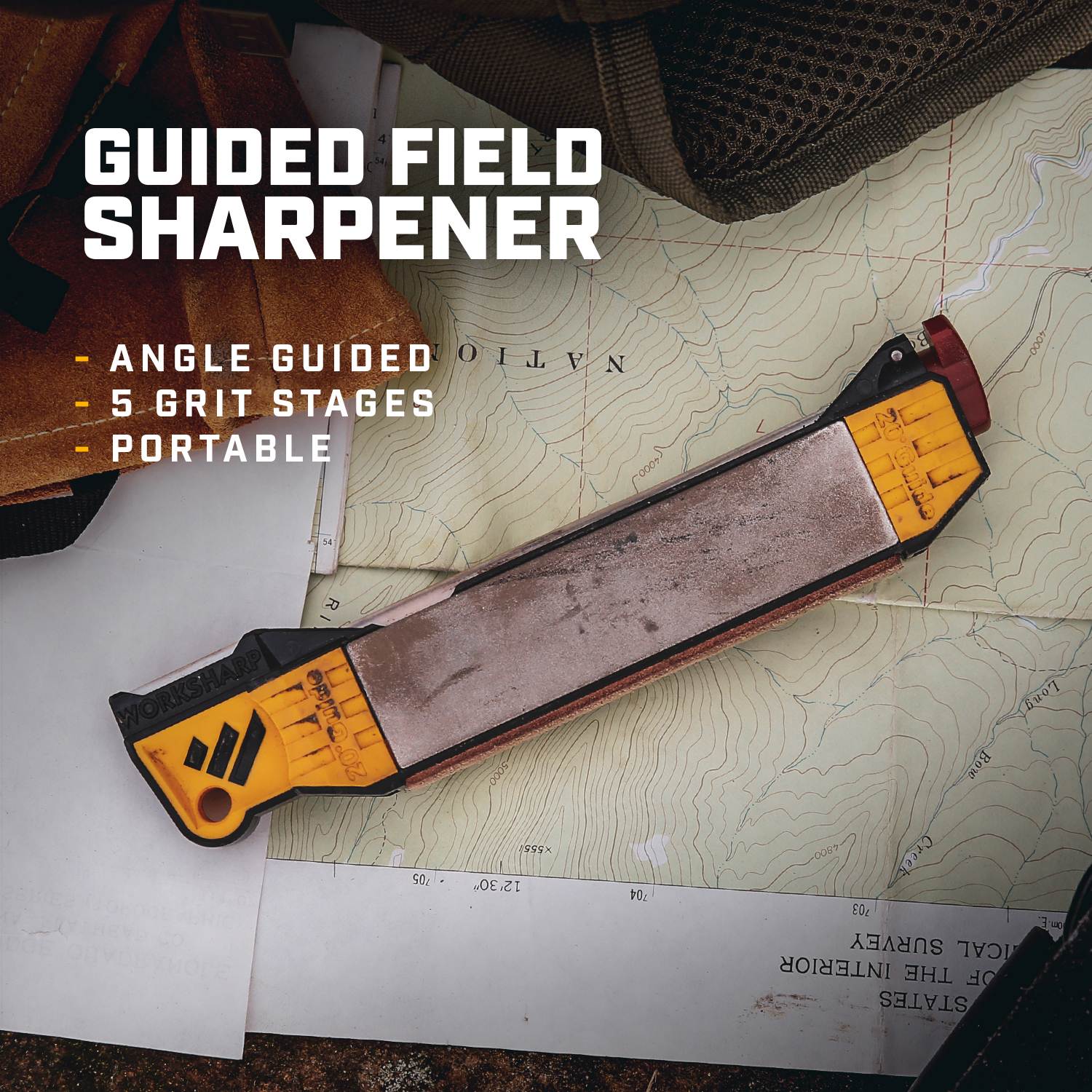 Portable guided field sharpener with multiple grit stages for precision tool maintenance in hand tools and kitchen gadgets collections