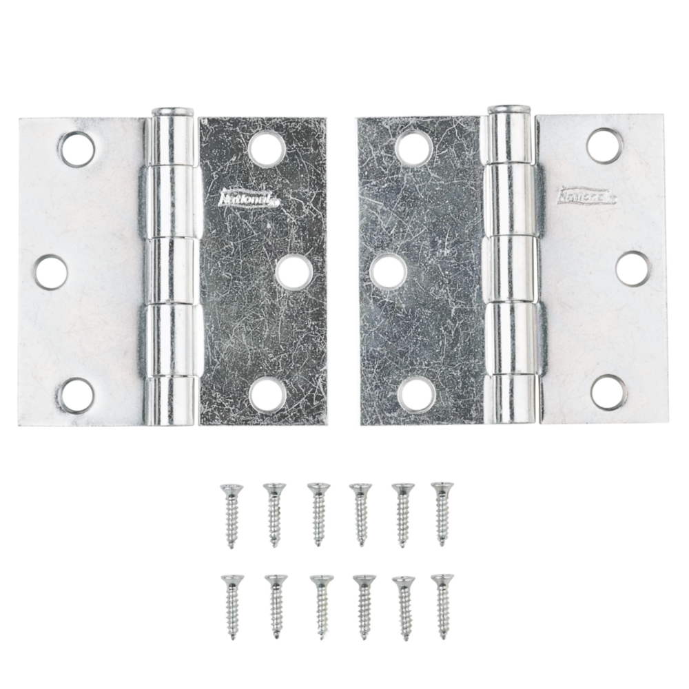 Pair of zinc plated steel square broad hinges with removable pins and mounting screws for home improvement projects under $50 collection