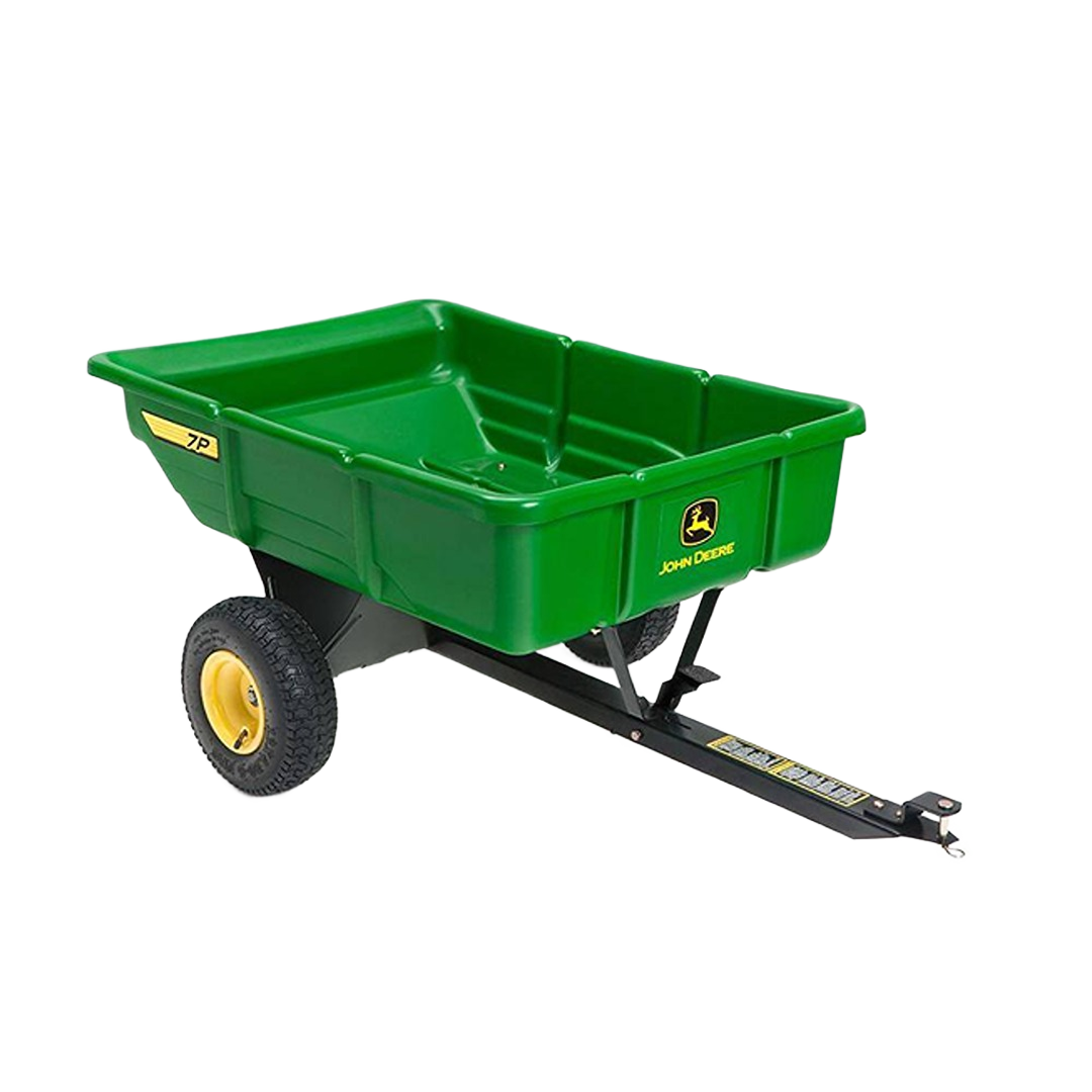 Green durable poly utility cart with two large wheels for gardening and outdoor tool tasks under John Deere Products