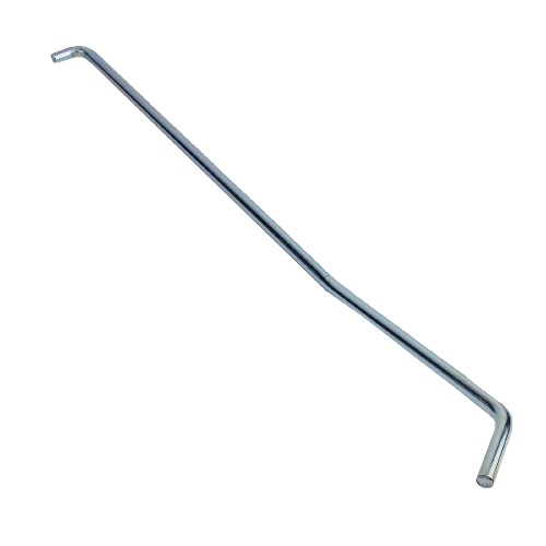 Steel tow valve rod with bent ends designed for use in tractor maintenance and repair tasks