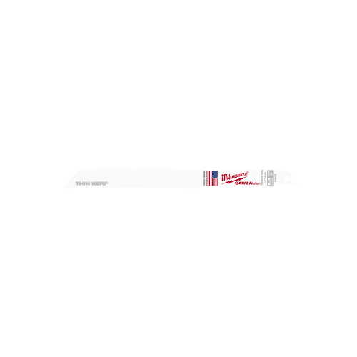 White multi-material saw blade with red Milwaukee branding and thin kerf label for power tool accessories