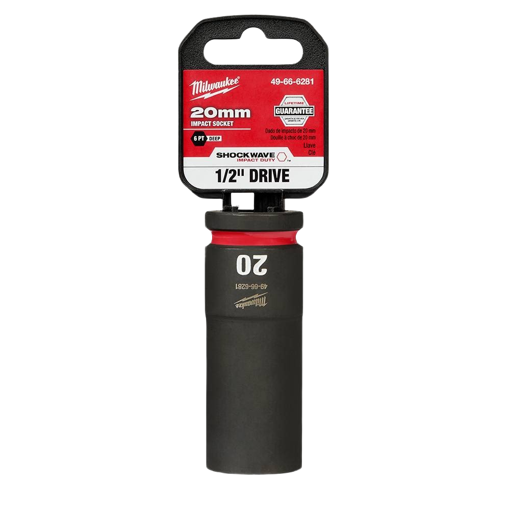 Milwaukee 20mm deep impact socket with 1/2" drive, durable forged steel for heavy-duty hand tool use under $50