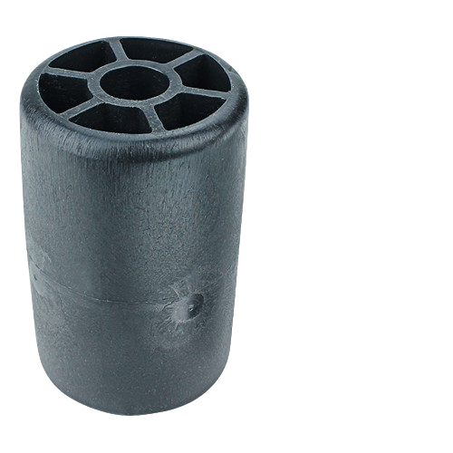 Black cylindrical long gage wheel and discharge chute roller part for John Deere mower and automotive tool repairs