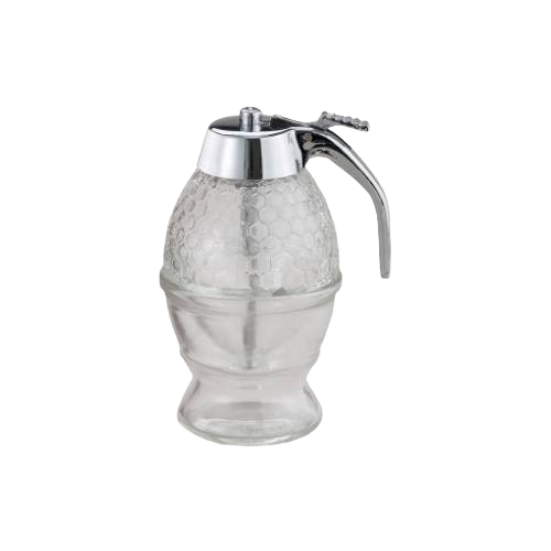 Glass syrup dispenser with metal lid and handle for easy pouring in Kitchen Gadgets and Storage collections