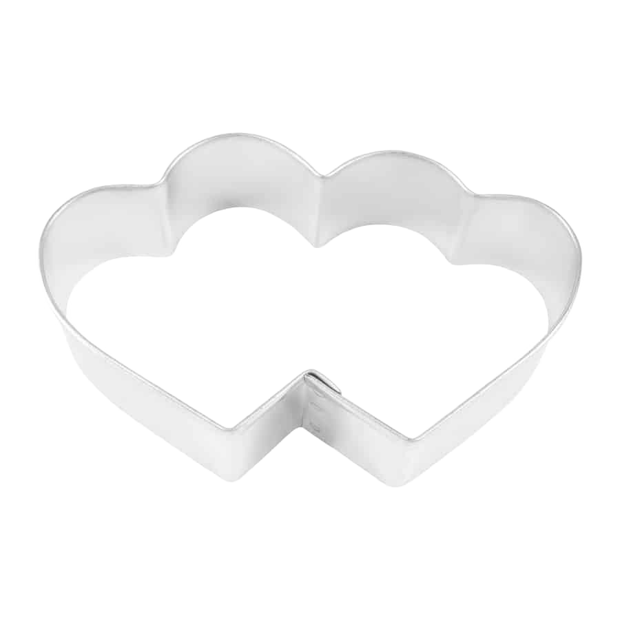 Double heart-shaped metal cookie cutter measuring 3.75 inches for baking and kitchen tool use