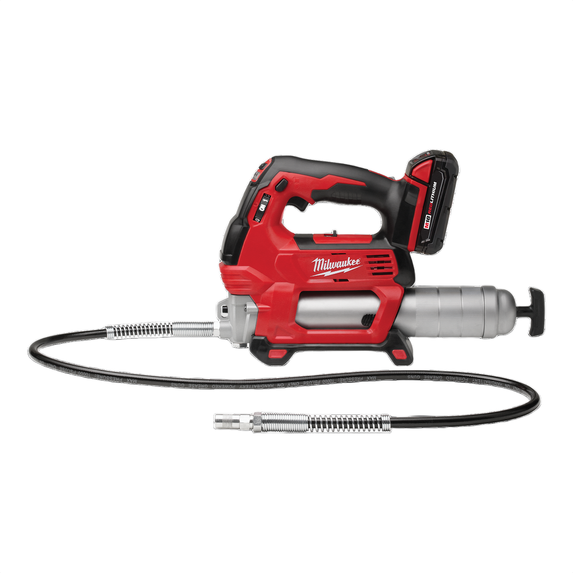 Cordless grease gun with flexible hose and 2-speed control for efficient lubrication in home improvement tasks