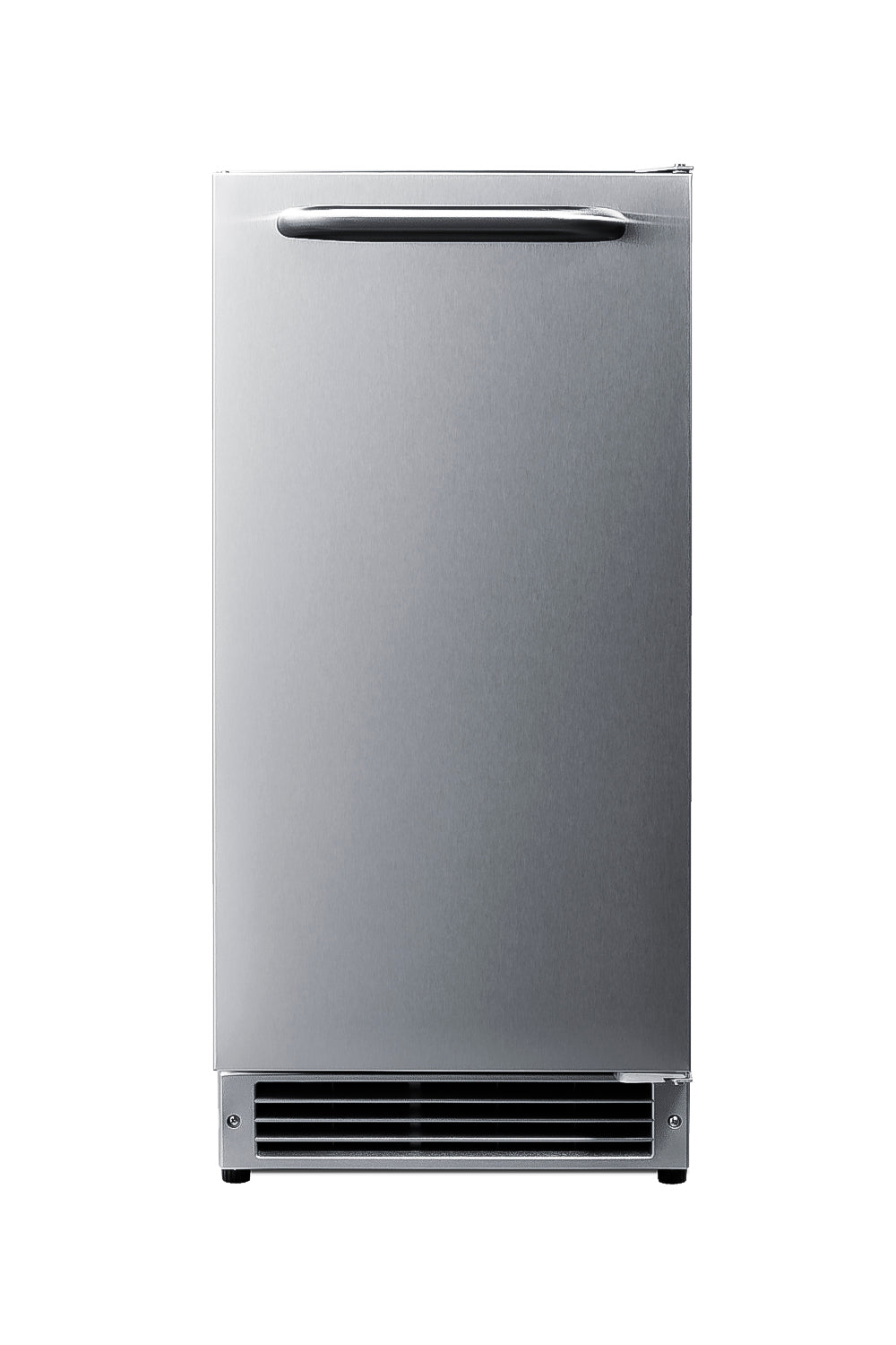 Undercounter stainless steel icemaker with front vent and handle in refrigerators and kitchen appliance collections