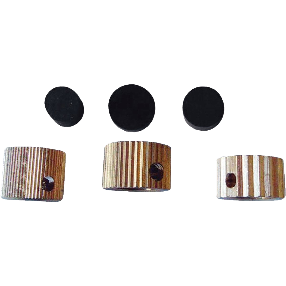 Set of three metal waste caps with washers for plumbing valves in faucets and home improvement projects under $50