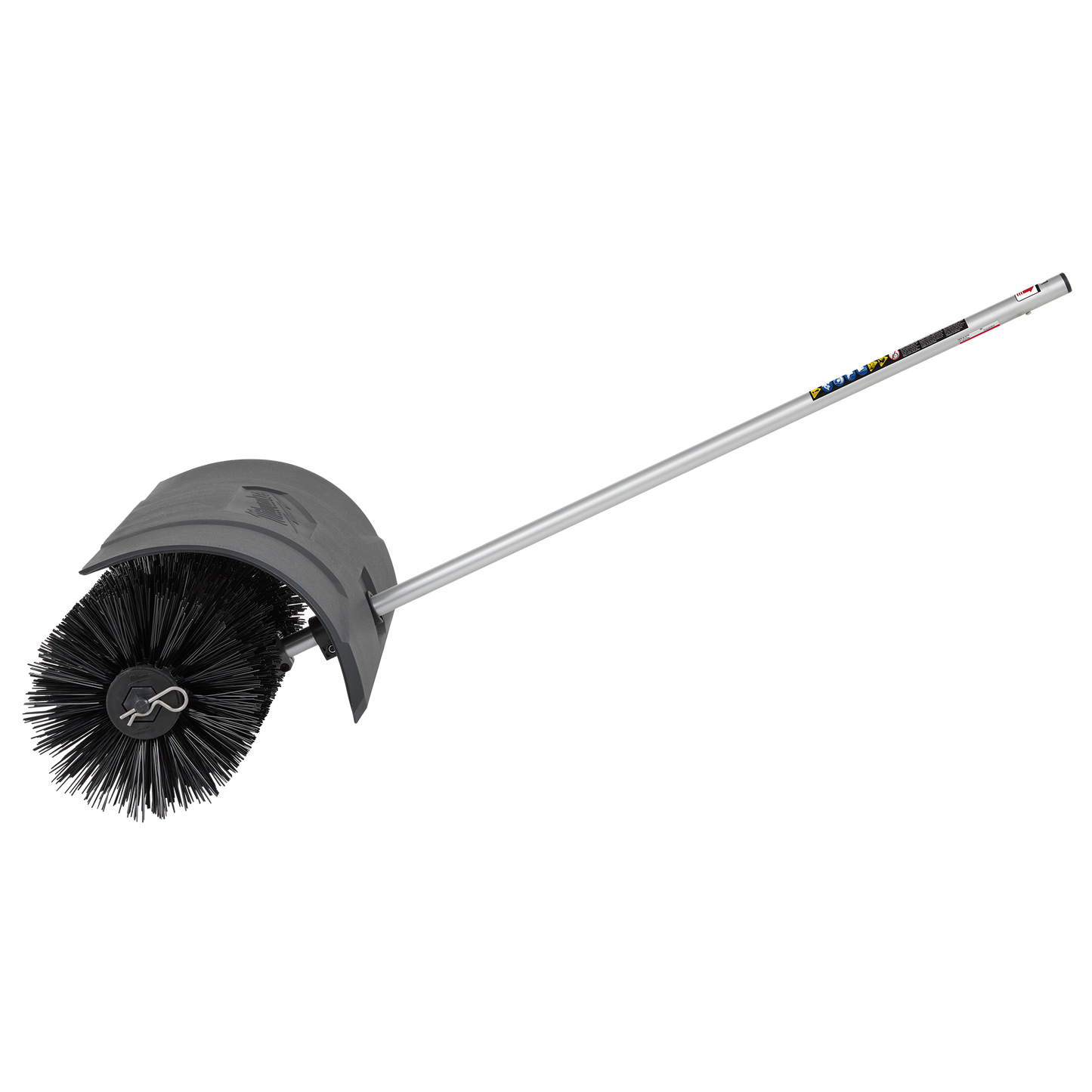 Heavy-duty bristle brush attachment with extended handle designed for efficient cleaning in home improvement tasks