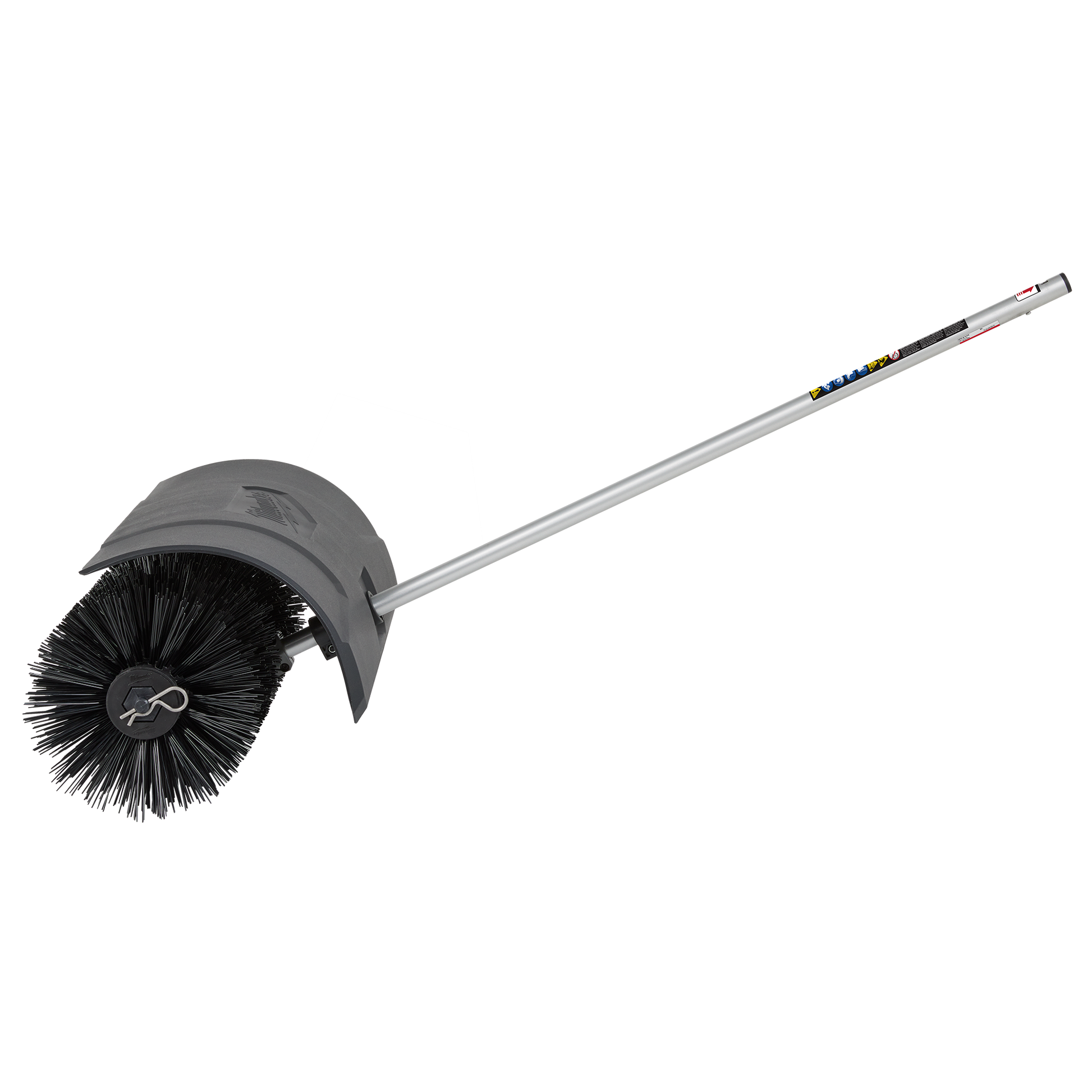 Heavy-duty bristle brush attachment with extended handle designed for efficient cleaning in home improvement tasks