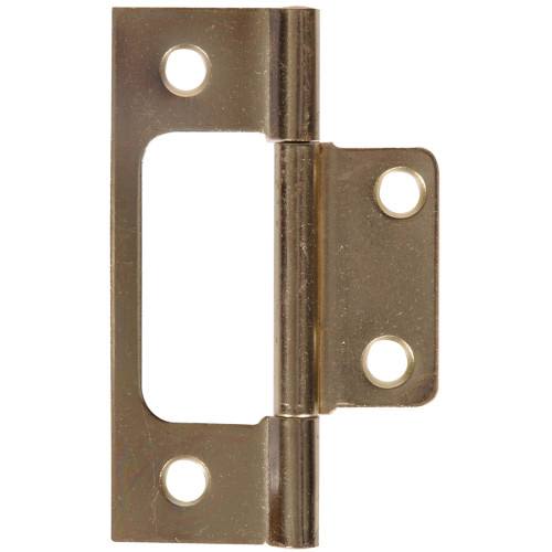 Satin brass non mortise hinge with three holes designed for easy installation in hardware and home improvement projects under $50