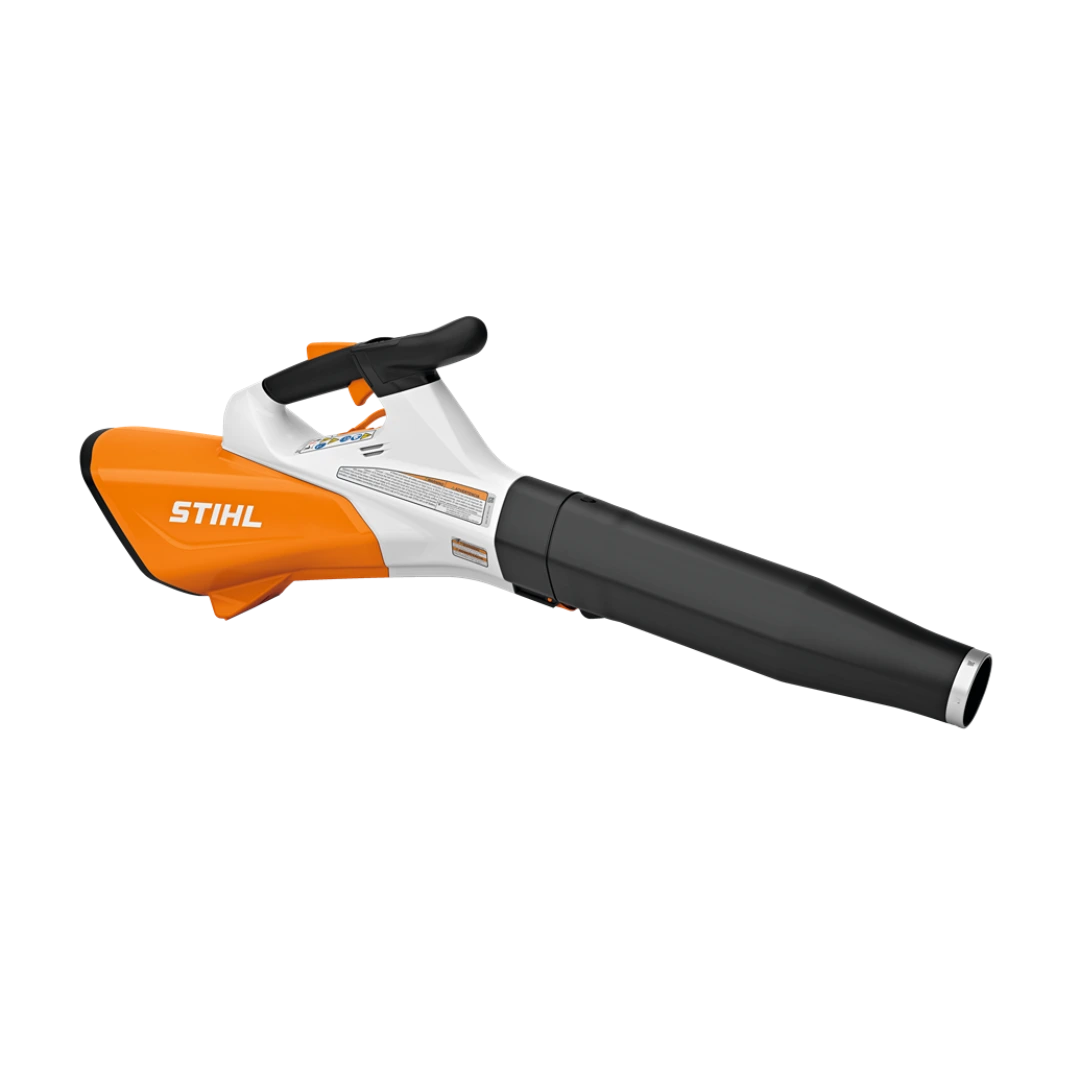 Orange and white cordless handheld blower with black nozzle and ergonomic handle for outdoor home improvement tasks