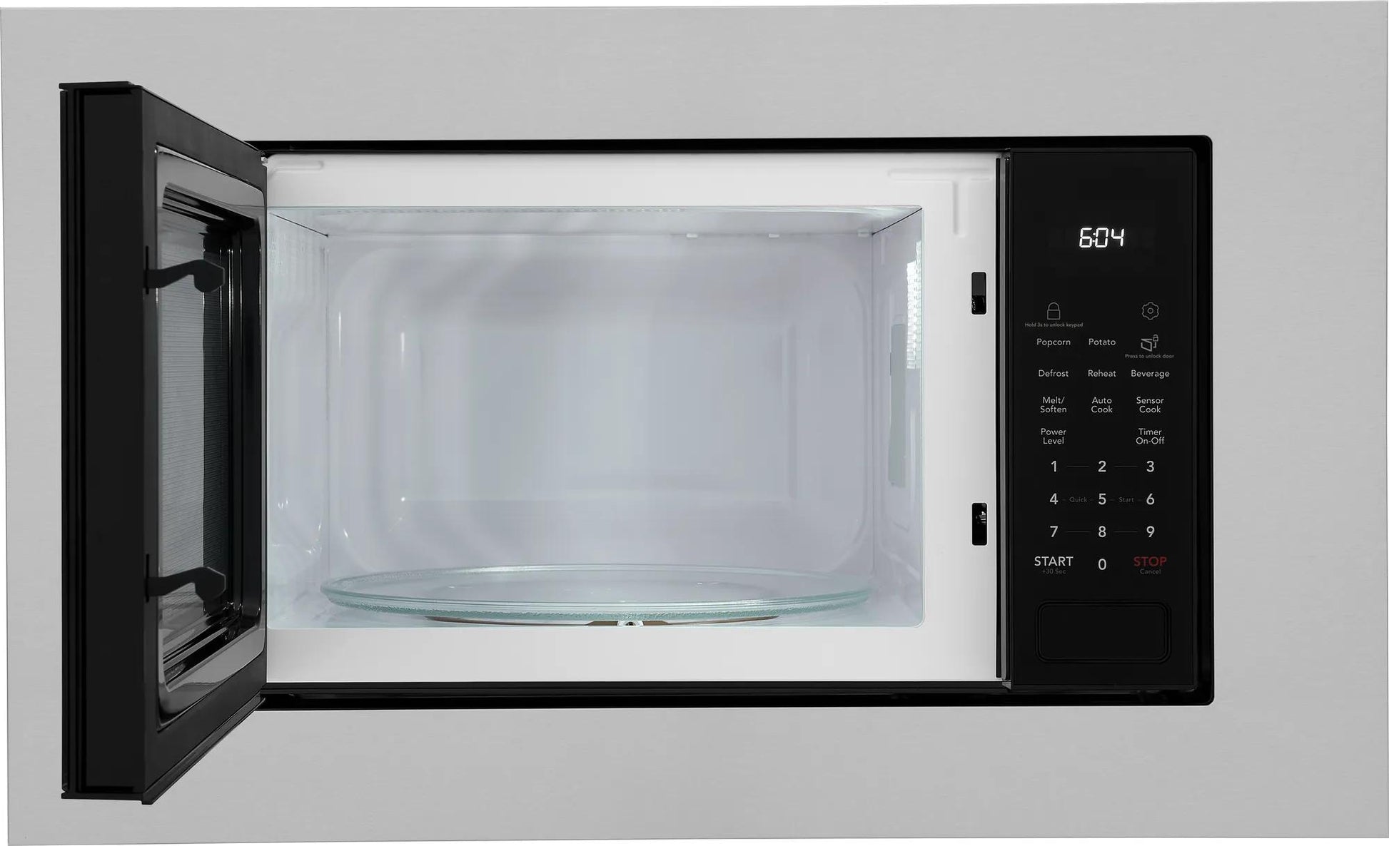 Black built-in microwave with sensor cook and reheat options and digital control panel from kitchen appliances collection