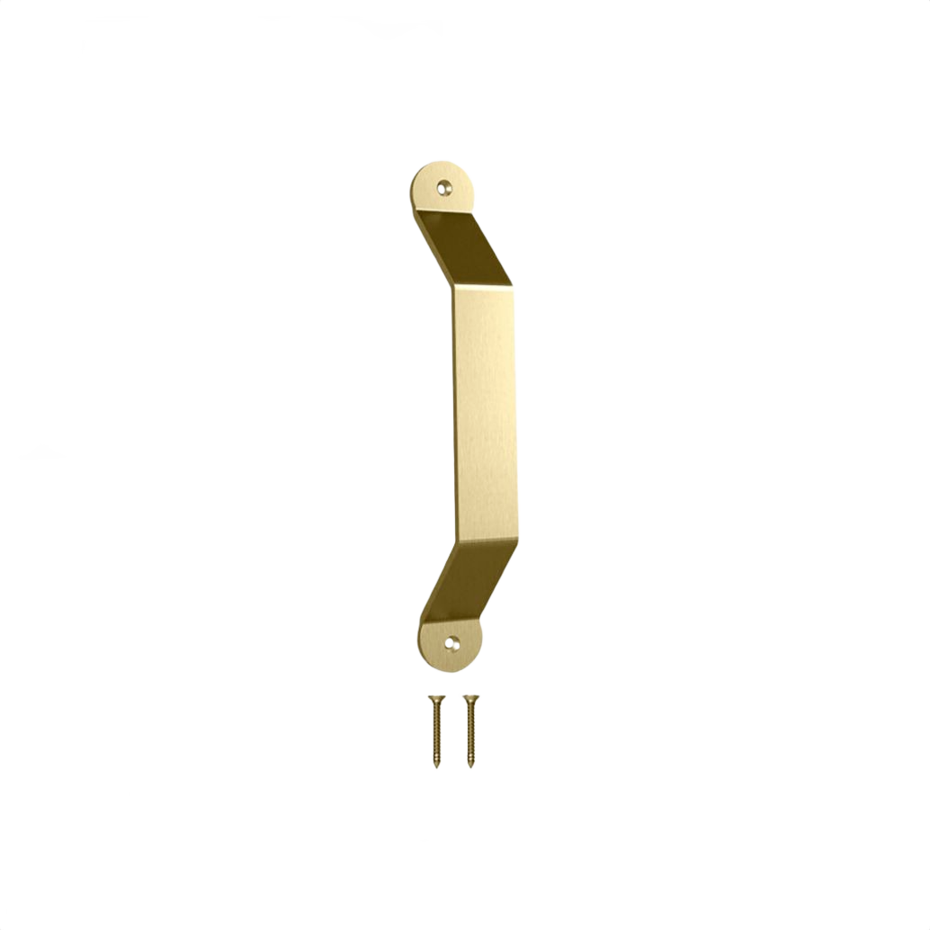 10-inch brushed gold interior barn door pull with Charleston design for door hardware and home improvement collections