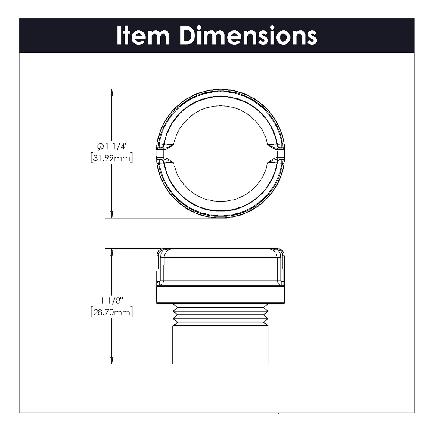 Technical drawing showing dimensions of a black nickel pipeline knob for furniture hardware under $50 collection