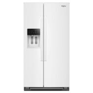 36-inch wide white side-by-side refrigerator with external dispenser in kitchen and appliances collection