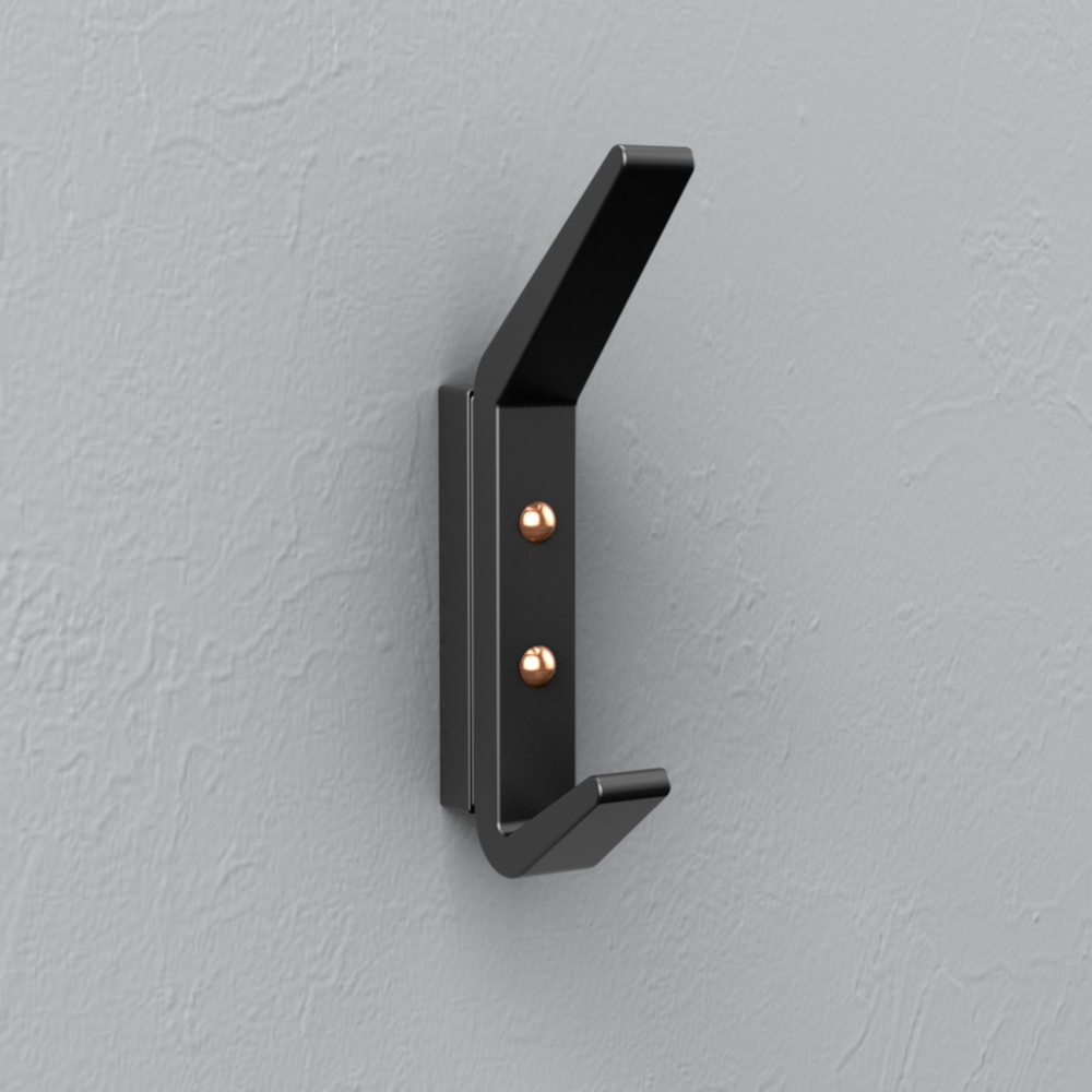 Matte black geometric reed hook with copper mounting screws for closet organization in home improvement under $50 tools