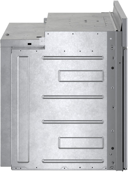Stainless steel single wall oven side view showing metal casing and left side-opening door in Wall Ovens at Hartville Hardware