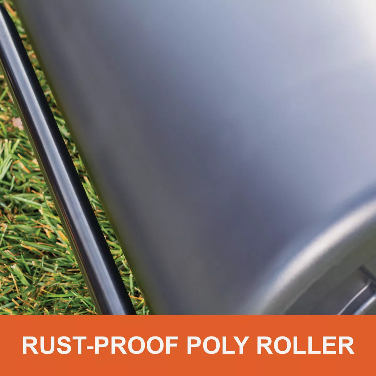 Close-up of a rust-resistant poly roller on green grass, part of tools in Parts & Lubricants and All Products collections