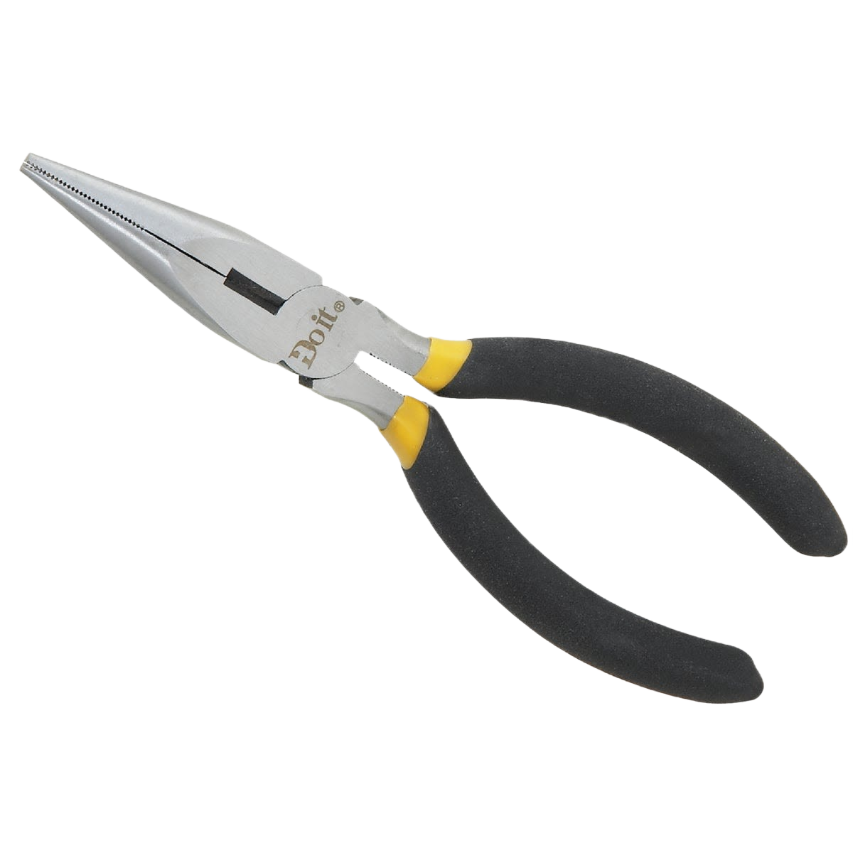 6-inch long nose pliers with black and yellow ergonomic handles designed for precision gripping in home improvement tasks