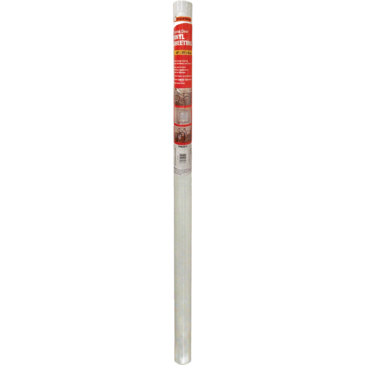 Clear vinyl sheeting roll with red label for indoor and outdoor use, part of hardware and tarps collection under $50