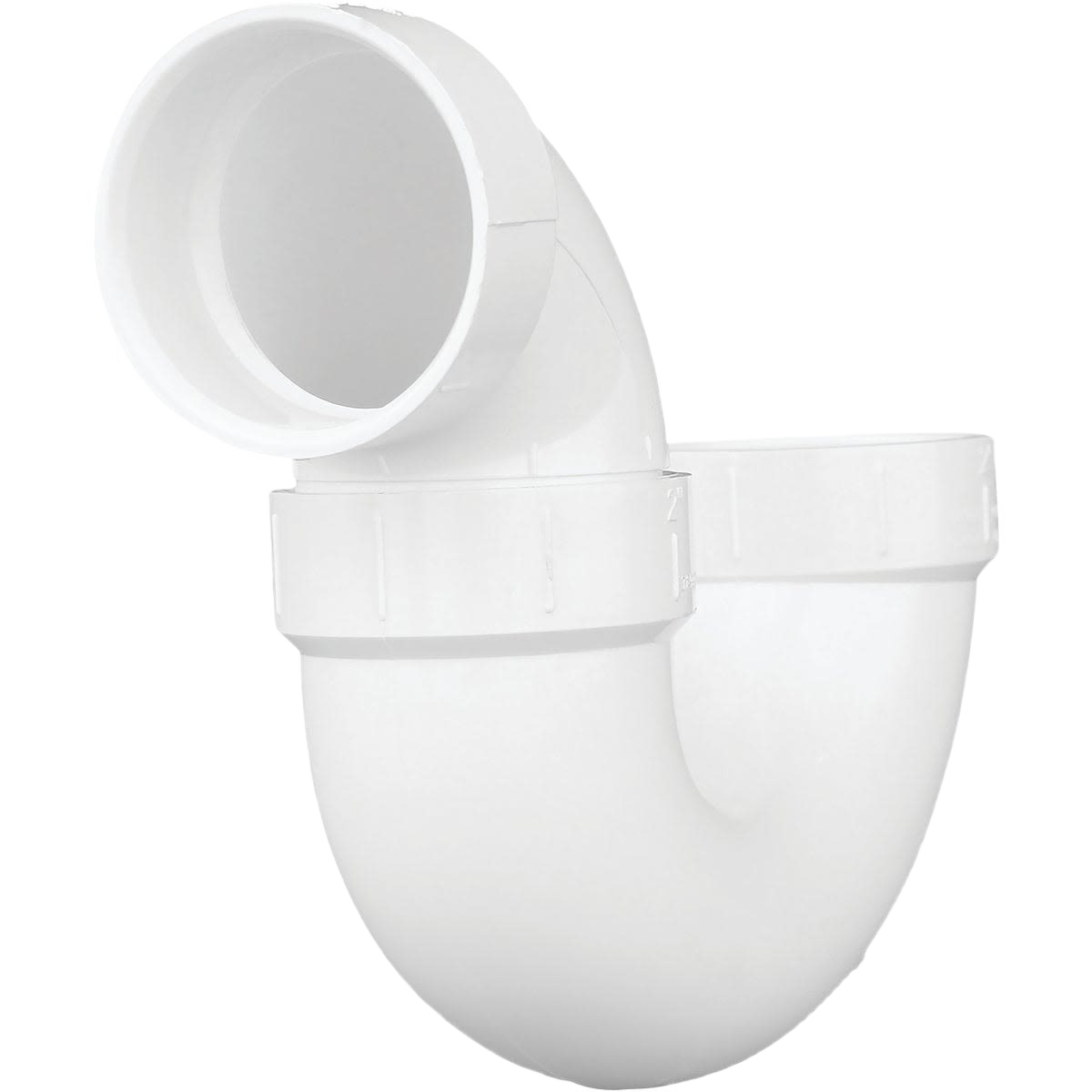 White PVC plumbing P-trap for sink or bathtub drainage, suitable for pipes & fittings and home improvement projects under $50