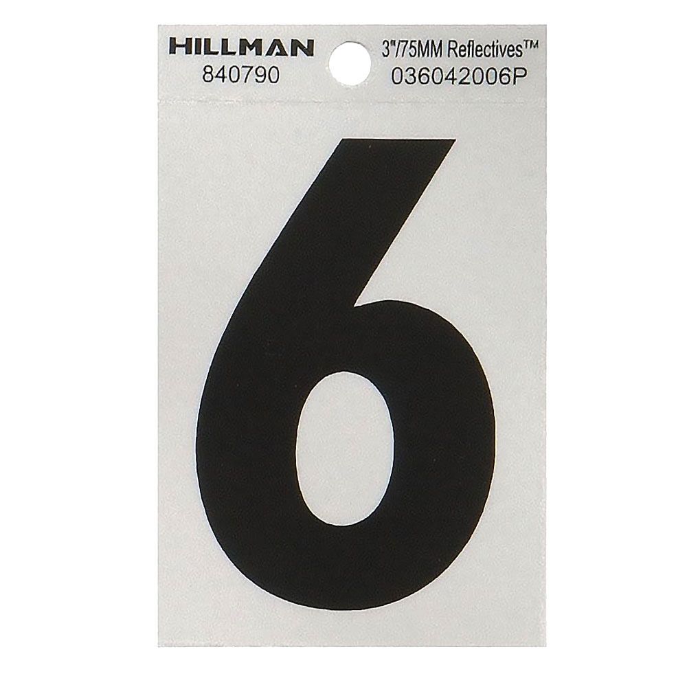 Adhesive black and silver house number 6 for outdoor use in home improvement and signs collections under $25