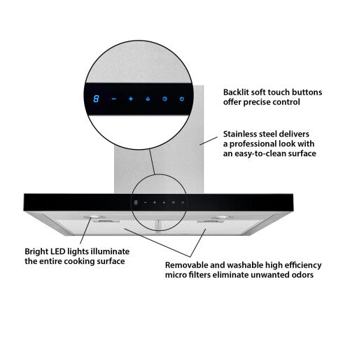 30" Convertible Wall-Mount T-Style Chimney Range Hood, 450 MAX CFM