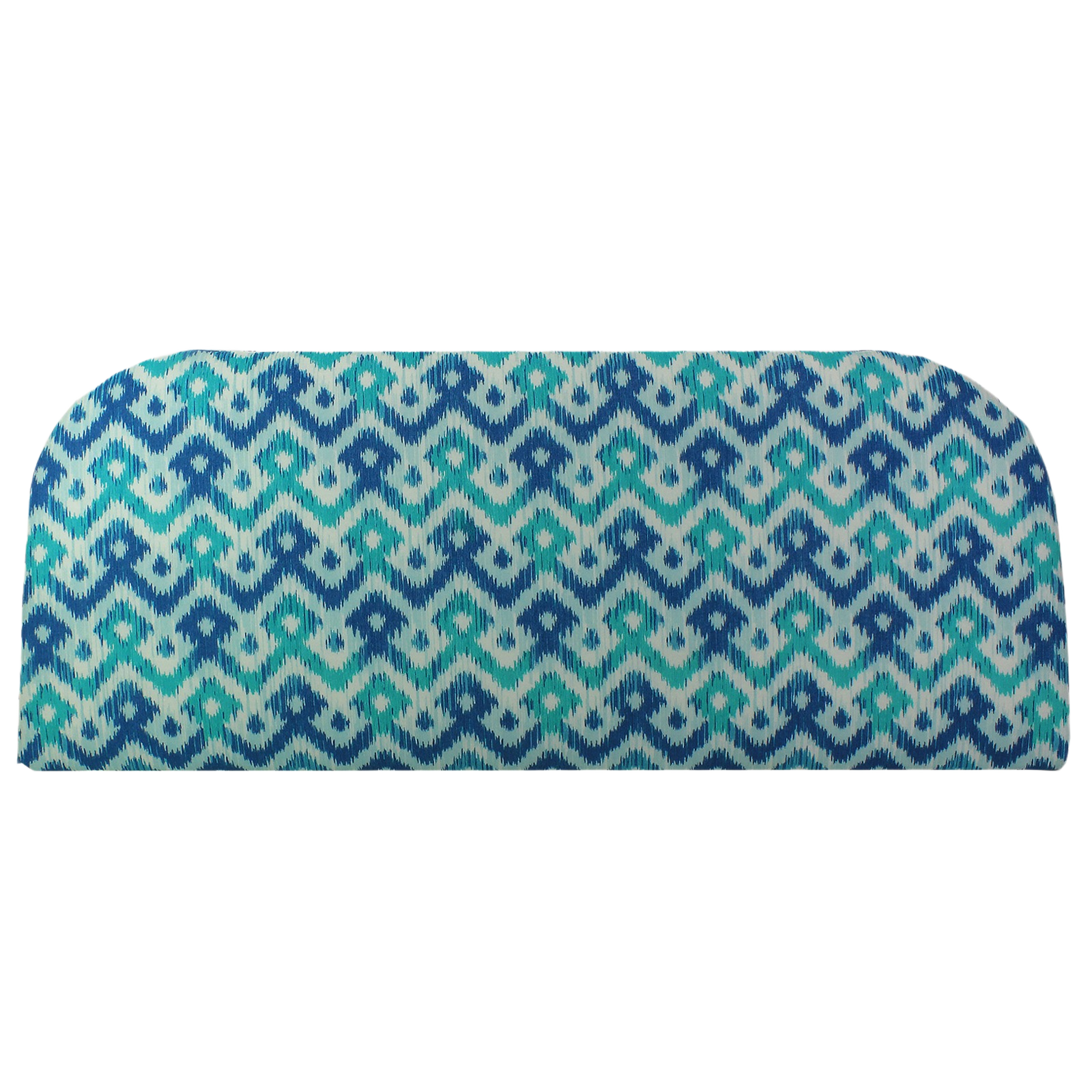 Patterned bench cushion in blue and teal tones designed for added comfort in home improvement settings