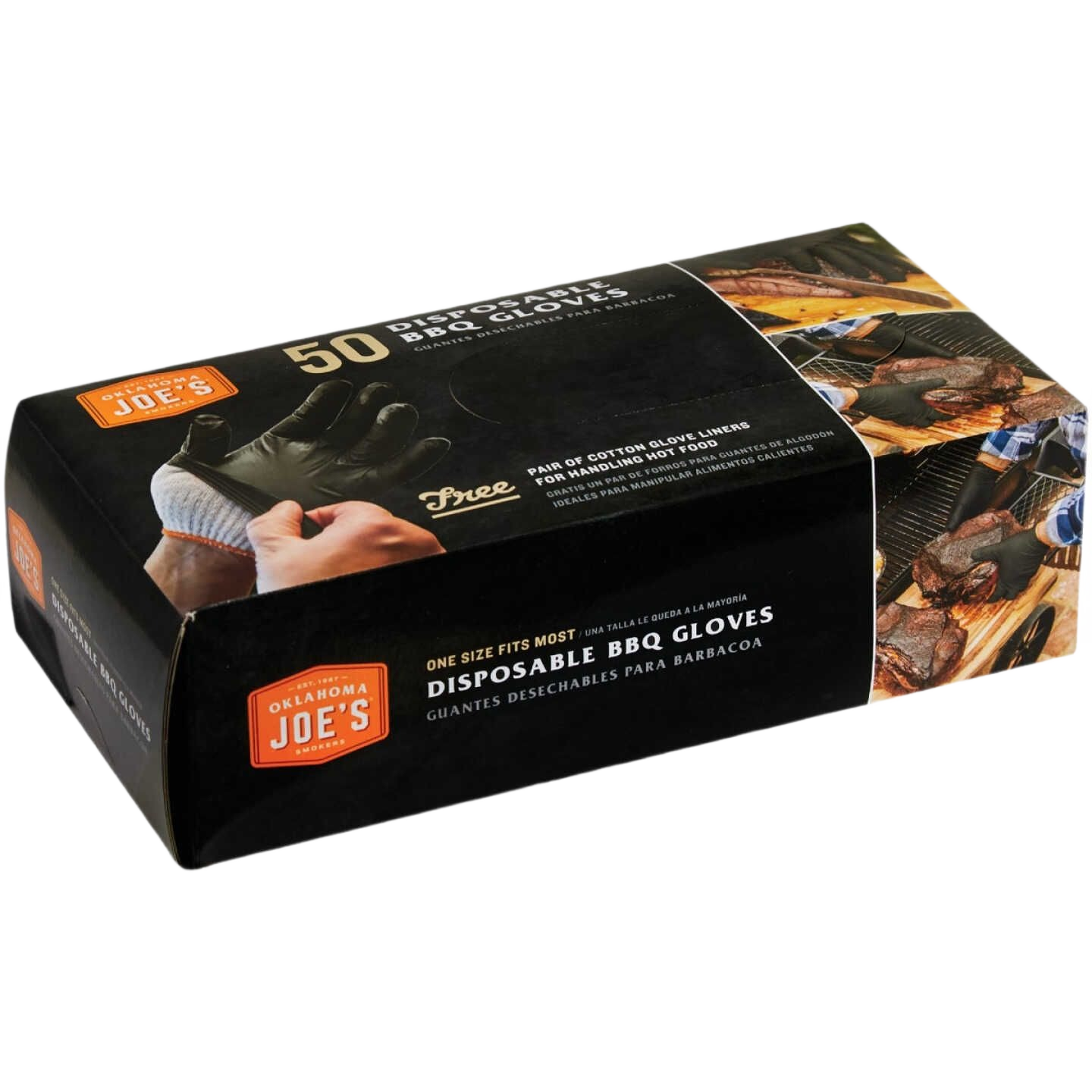 Box of disposable BBQ gloves with cotton liners designed for handling hot food during grilling and home improvement tasks