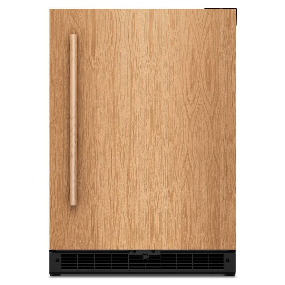 24-inch undercounter refrigerator with wood panel door and black vent grille from KitchenAid appliances collection