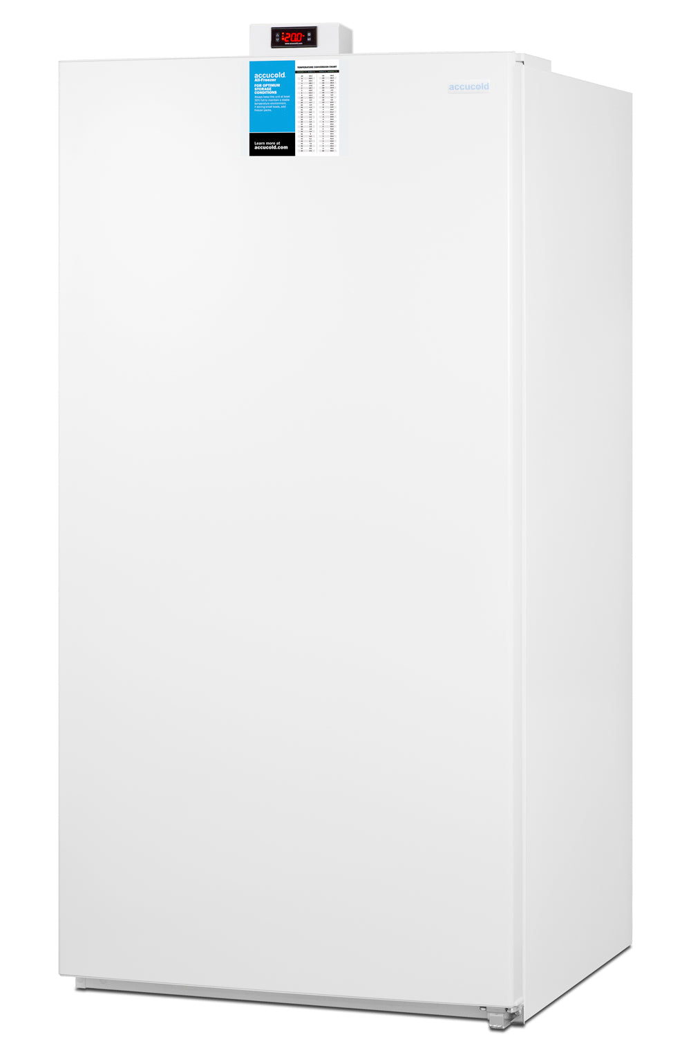 White upright all-freezer with digital temperature display and frost-free design from appliances collection