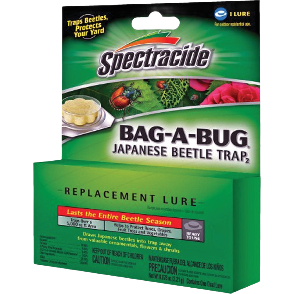 Green and black Spectracide outdoor Japanese beetle bait trap packaging in insect and pest control collection