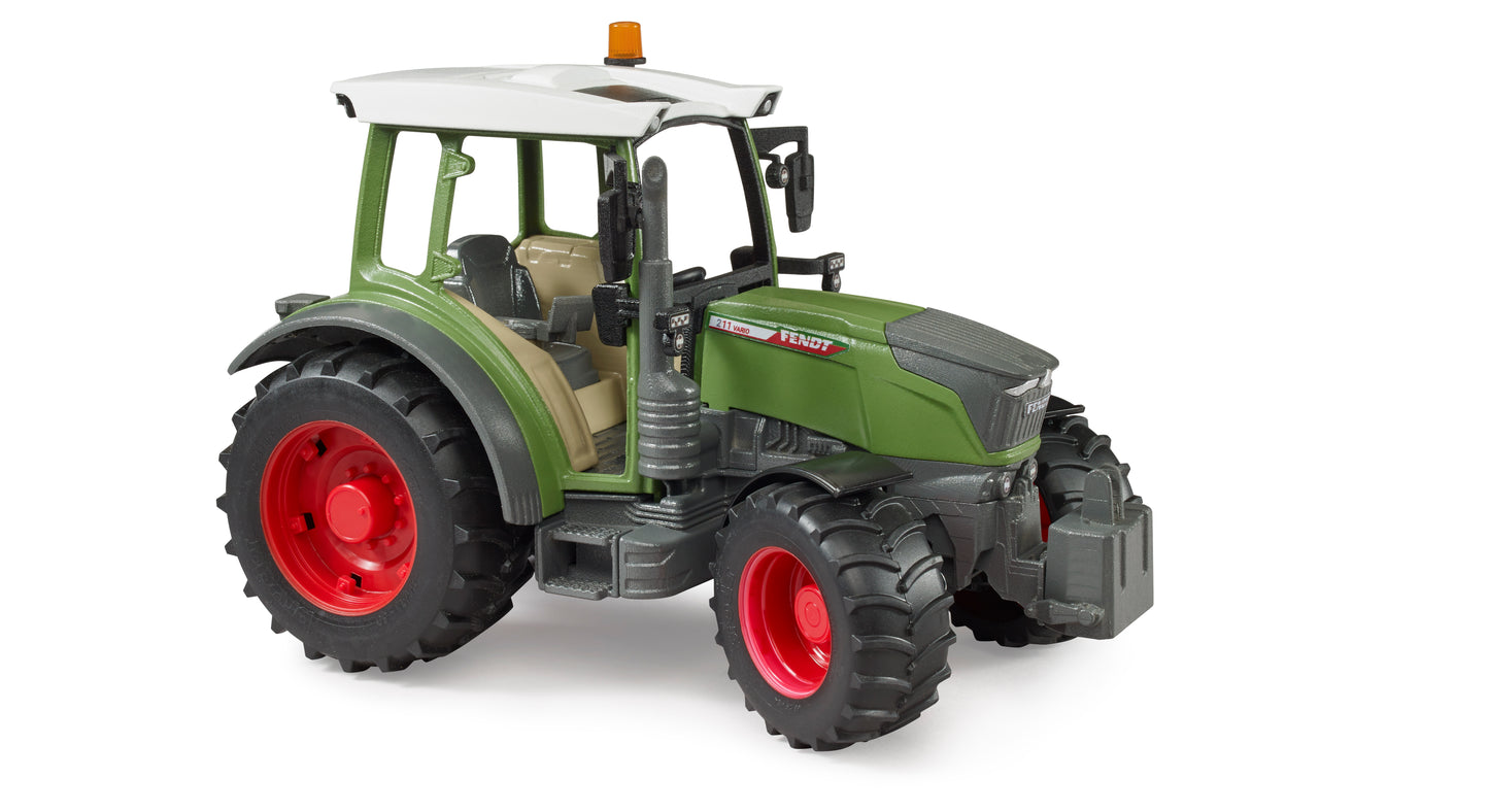 Green and red Bruder Fendt Vario 211 tractor model with detailed tires and cabin for tools and home improvement use