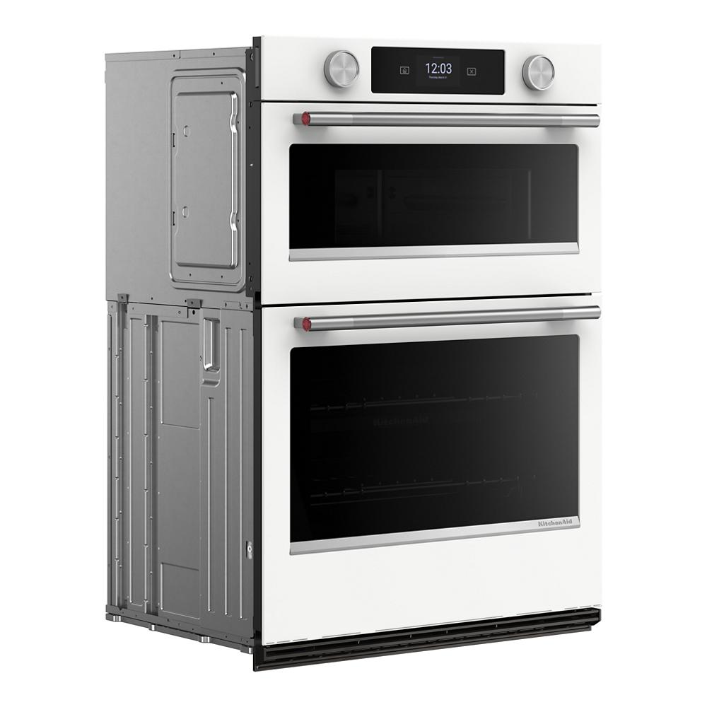 White 30-inch smart electric combo wall oven with LED touchscreen, backlit knobs, and convection from Wall Ovens collection