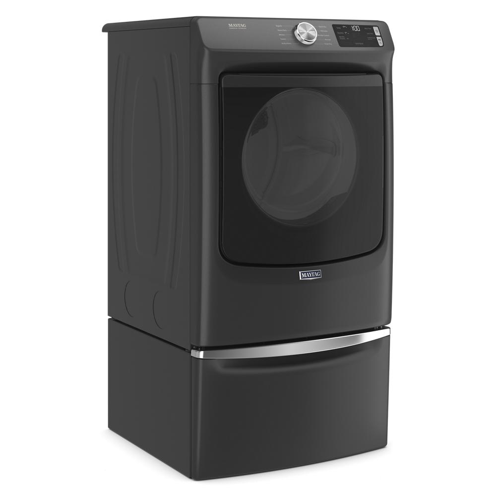 Matte black front load electric dryer with digital controls and large tinted door in Dryers and Appliances collections