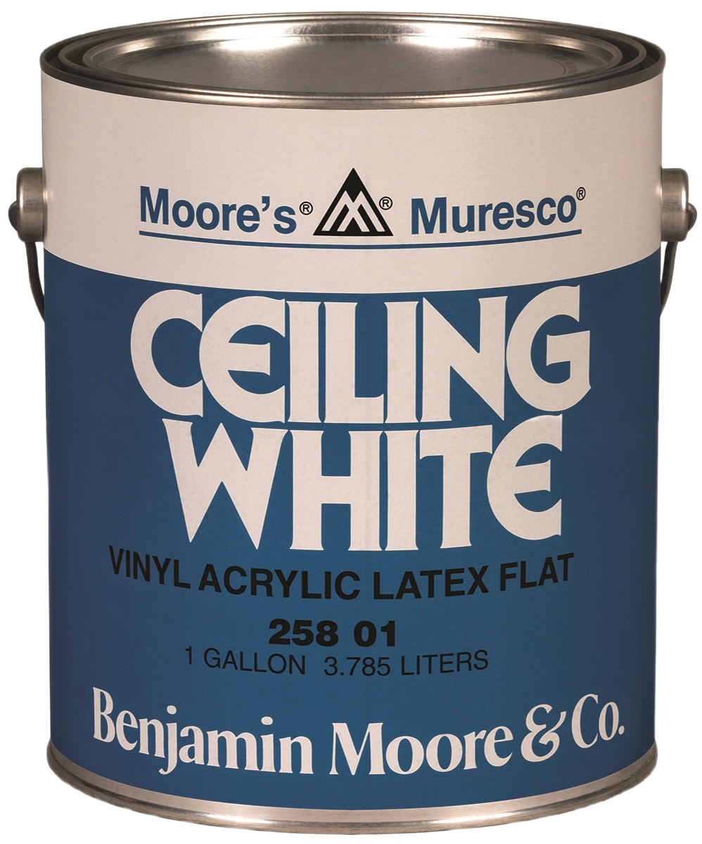 One gallon Benjamin Moore vinyl acrylic latex flat ceiling paint for interior home improvement projects
