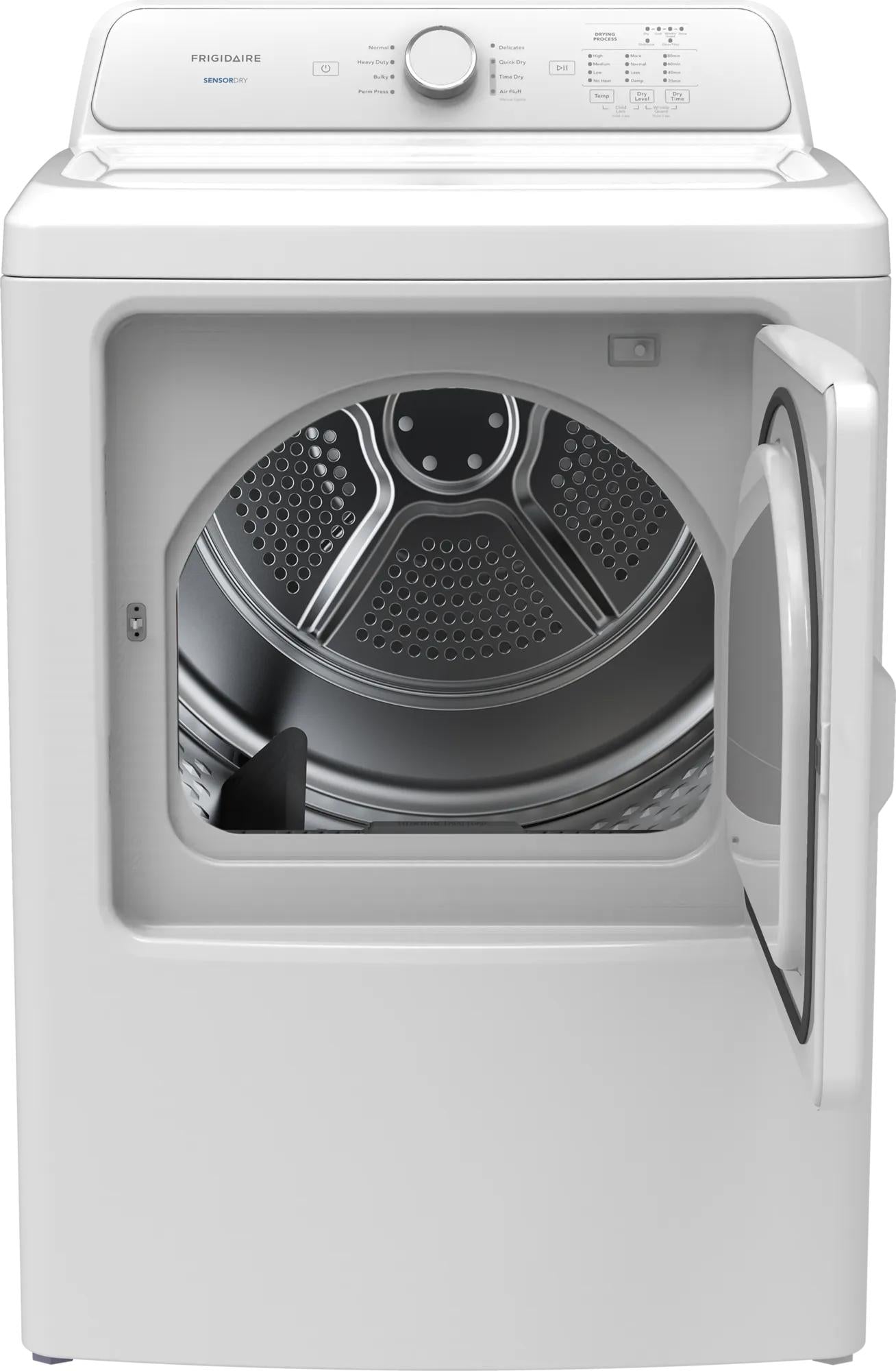 white 7 cu ft gas dryer with open door and stainless steel drum for gas dryers and appliances collection
