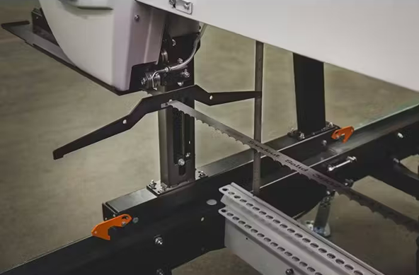 Precision blade alignment tool mounted on a band sawmill frame from LOGOSOL parts and accessories collection under $100