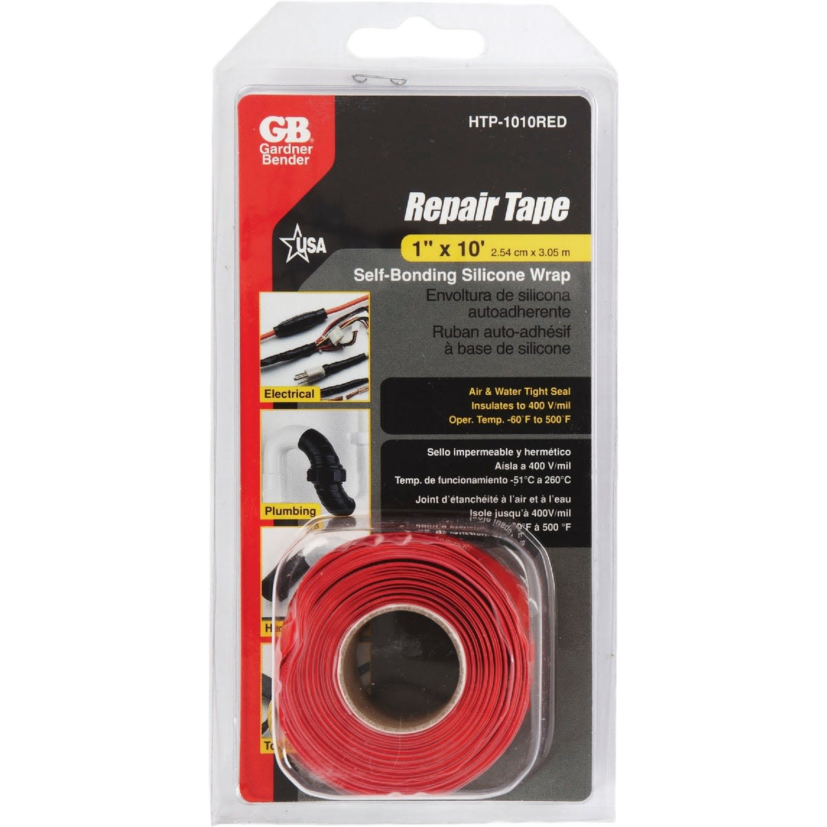 Red self-bonding silicone repair tape in package for electrical and plumbing use under $50 tools collection