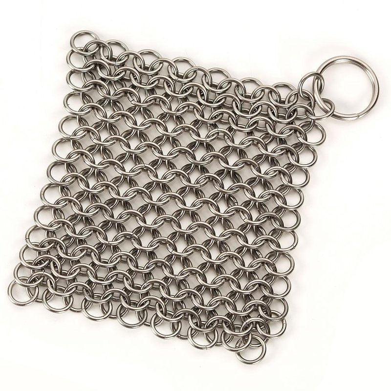 Stainless steel chainmail scrubber with keyring for cleaning cast and wrought iron cookware tools under $50 kitchenware collection